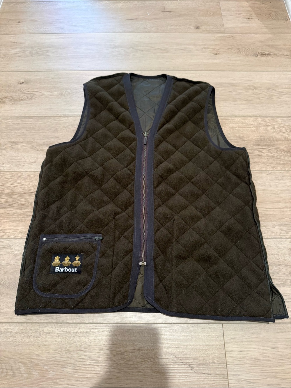 Barbour Men's Diamond Polarquilt Zip-In Reversible Liner Vest Waistcoat Olive L